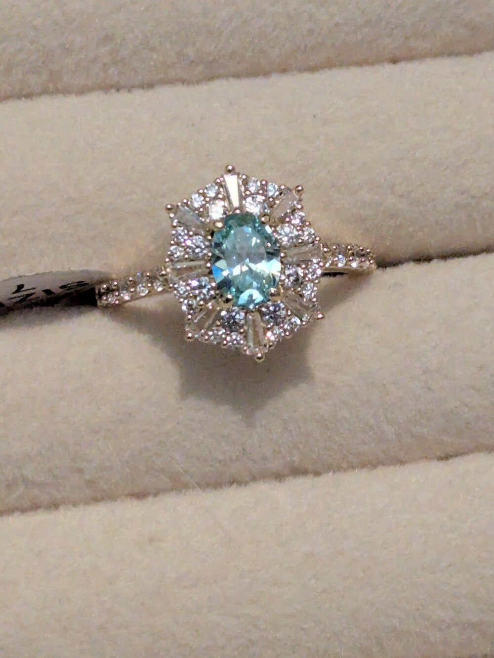18kt Gold Plated Blue Halo Ring (AAA CZ) — Size 7 W62926-8